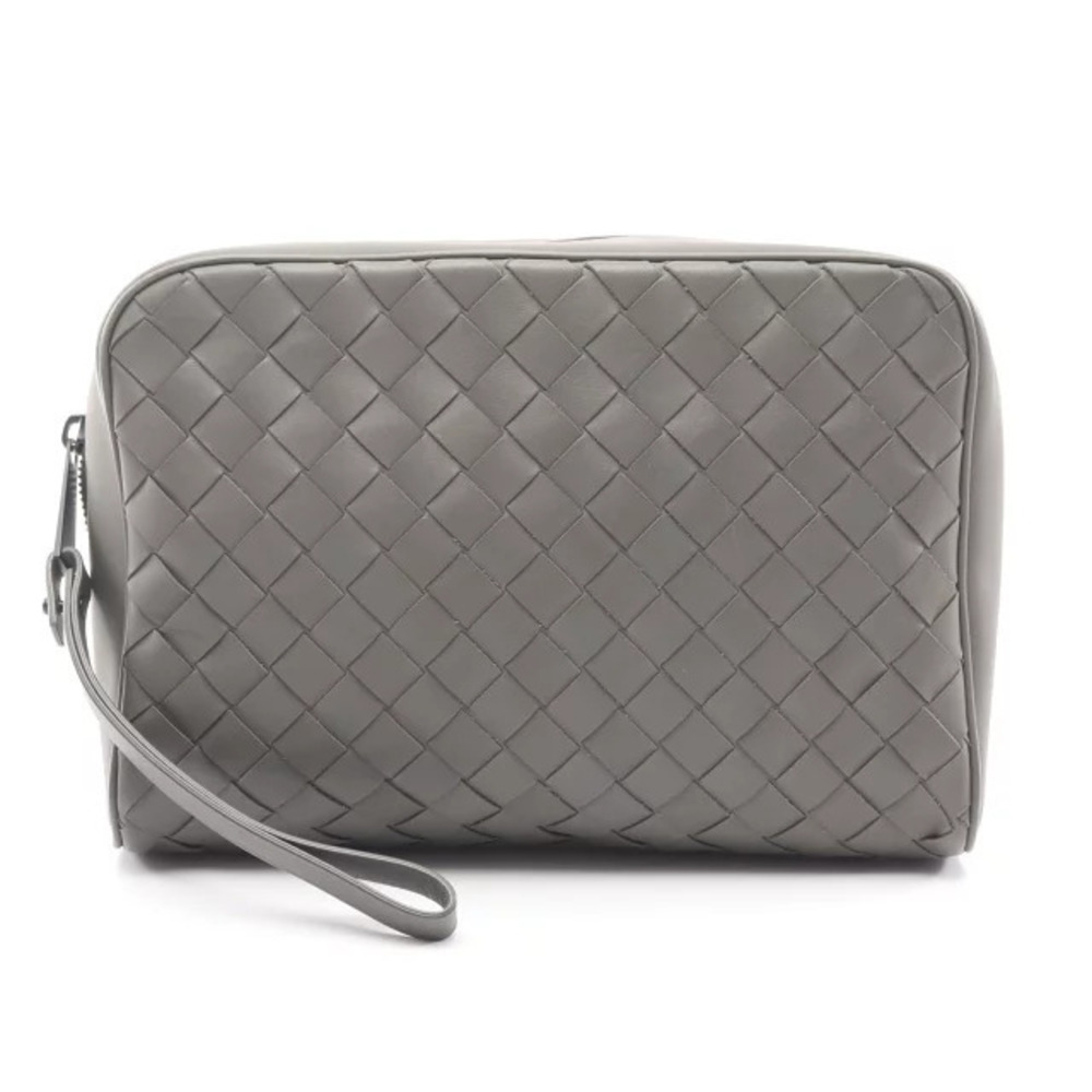 Bottega Veneta Intrecciato Shoulder Bag Leather Gray